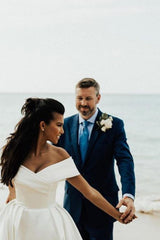 AmazingOff the Shoulder Aline Satin Bridal Gown Garden Wedding Dress-Ballbella