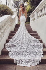 AmazingTrain Sleeveless V neck Lace mermaid wedding dresses-Ballbella