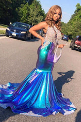 Asymmetric Beads Appliques Prom Dresses Alluring Open Back Fit and Flare Evening Gowns-Ballbella