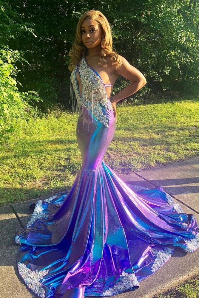Asymmetric Beads Appliques Prom Dresses Alluring Open Back Fit and Flare Evening Gowns