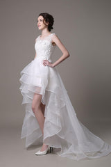 Asymmetrical Organza Wedding Dress High Low A-Line With Lace Beading Flower Exclusive-Ballbella