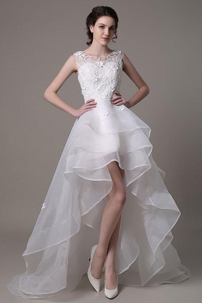 a line high low wedding dresses Simple A Line High-Low Satin Halter High Neck Sleeveless Wedding Dress DorrisDress