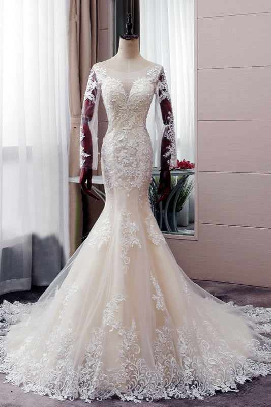Autumn Long Sleevess Mermaid Lace appliques Ivory Wedding Dress Autumn Long Sleevess Mermaid Lace appliques Ivory Wedding Dress