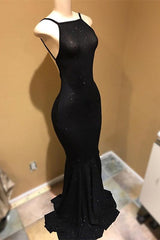 Backless black prom dress, sequins evening gowns-Ballbella