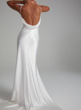 Backless Sheath Fitted Wedding Dresses Silk Like Satin-Ballbella