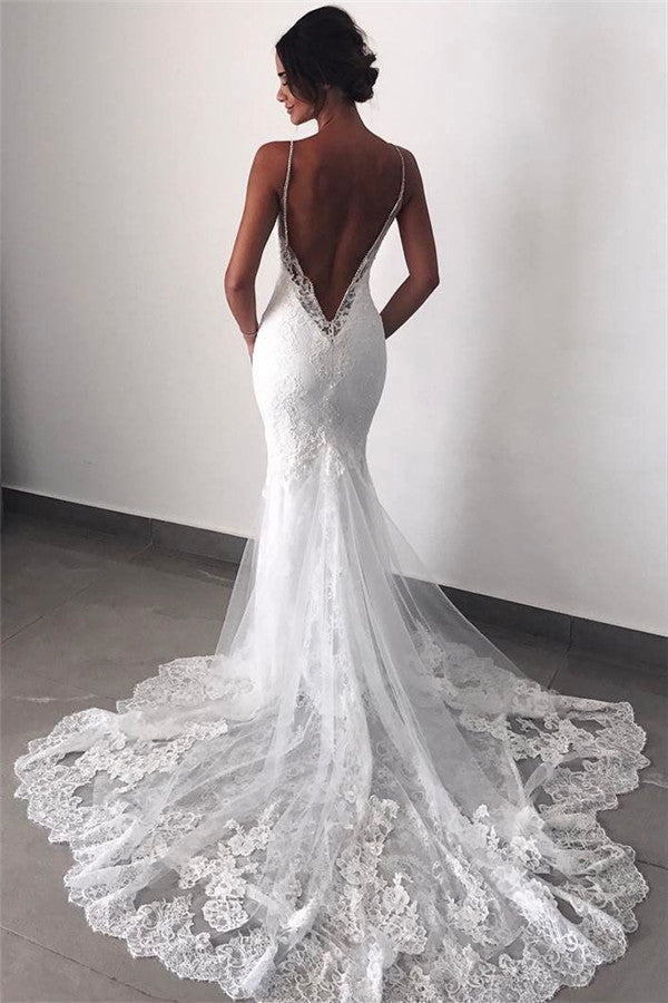 Lace Wedding Bridal Dress Straps Backless Wedding Dresses Lace
