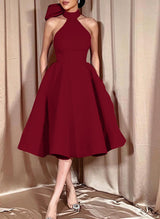 Ball-Gown Halter Sleeveless Satin(Non-Stretch) Homecoming Dresses With Bow(s)-Ballbella