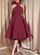 Ball-Gown Halter Sleeveless Satin(Non-Stretch) Homecoming Dresses With Bow(s)-Ballbella