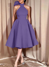 Ball-Gown Halter Sleeveless Satin(Non-Stretch) Homecoming Dresses With Bow(s)-Ballbella