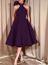 Ball-Gown Halter Sleeveless Satin(Non-Stretch) Homecoming Dresses With Bow(s)-Ballbella
