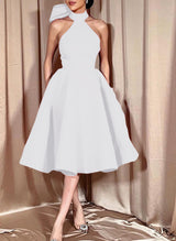 Ball-Gown Halter Sleeveless Satin(Non-Stretch) Homecoming Dresses With Bow(s)-Ballbella