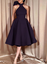 Ball-Gown Halter Sleeveless Satin(Non-Stretch) Homecoming Dresses With Bow(s)-Ballbella