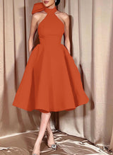 Ball-Gown Halter Sleeveless Satin(Non-Stretch) Homecoming Dresses With Bow(s)-Ballbella