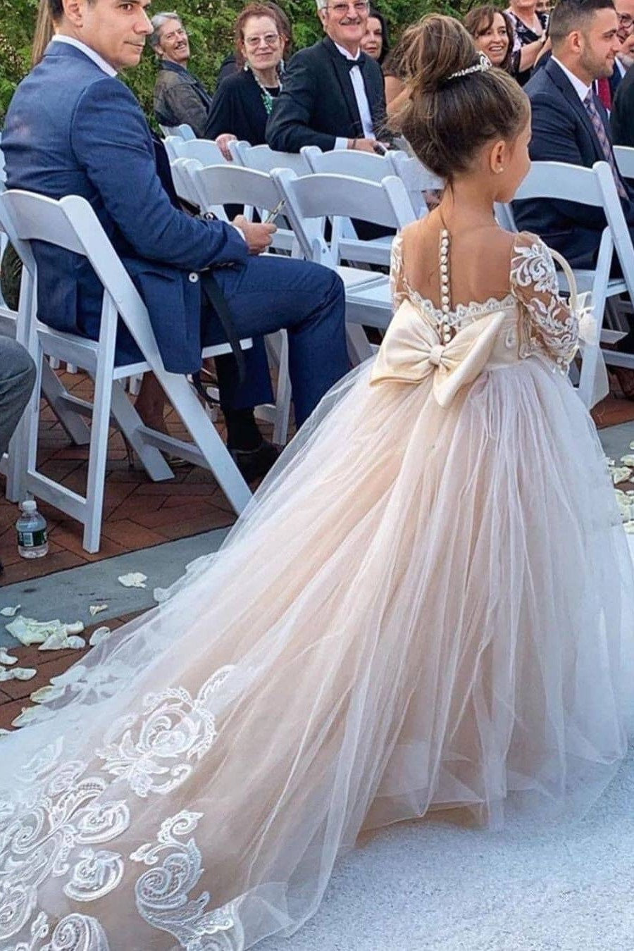 Ball Gown Long Sleeve Floor Length Tulle Applique With Back Bow Flower Girl Dress Ballbella Ball Gown Long Sleeve Floor Length Tulle Applique With Back Bow Flower Girl Dress Ballbella