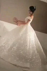 Ball Gown Off-the-Shoulder Sequined Floor-length Sleeveless Wedding Dress-Ballbella