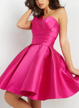 Ball-Gown One-Shoulder Sleeveless Short/Mini Satin Homecoming Dresses-Ballbella