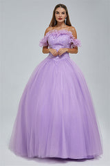 Ball Gown Strapless Tulle Sequined Beaded Floor-length Sleeveless Open Back Prom Dress-Ballbella