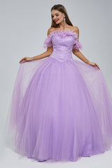 Ball Gown Strapless Tulle Sequined Beaded Floor-length Sleeveless Open Back Prom Dress-Ballbella