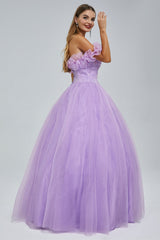 Ball Gown Strapless Tulle Sequined Beaded Floor-length Sleeveless Open Back Prom Dress-Ballbella
