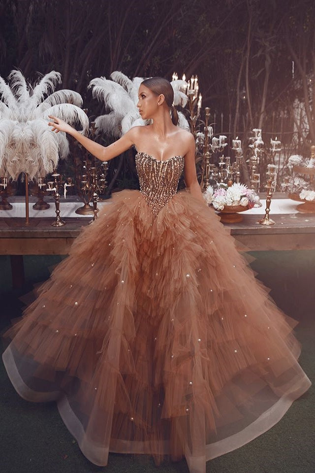 ballroom gown dresses Ball Gown Sweetheart Floor Length Organza Beaded Prom Dress – Ballbella