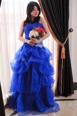 Ball Gown Sweetheart Floor Length Organza Beading Prom Dress-Ballbella