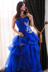 Ball Gown Sweetheart Floor Length Organza Beading Prom Dress-Ballbella