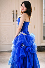 Ball Gown Sweetheart Floor Length Organza Beading Prom Dress-Ballbella