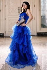 Ball Gown Sweetheart Floor Length Organza Beading Prom Dress-Ballbella
