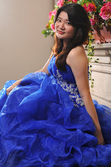 Ball Gown Sweetheart Floor Length Organza Beading Prom Dress-Ballbella