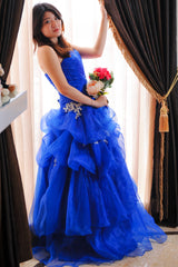 Ball Gown Sweetheart Floor Length Organza Beading Prom Dress-Ballbella