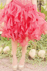 Ball Gown Sweetheart Knee Length Organza Beaded Prom Dress-Ballbella