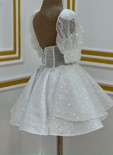 Ball-Gown Sweetheart Short Sleeves Sequined(Non-Stretch) Homecoming Dresses-Ballbella