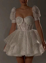 Ball-Gown Sweetheart Short Sleeves Sequined(Non-Stretch) Homecoming Dresses-Ballbella