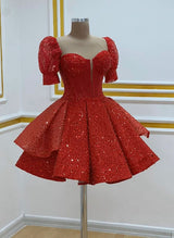 Ball-Gown Sweetheart Short Sleeves Sequined(Non-Stretch) Homecoming Dresses-Ballbella