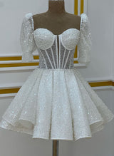 Ball-Gown Sweetheart Short Sleeves Sequined(Non-Stretch) Homecoming Dresses-Ballbella