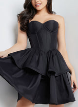 Ball-Gown Sweetheart Short/Mini Satin Homecoming Dresses With Cascading Ruffles-Ballbella