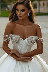 Ballbella Beautiful Off-the-shoulder Sleeveless Wedding Gowns With Beads Long-Ballbella