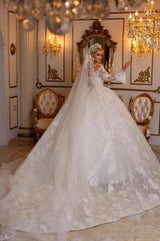 Ballbella Beautiful Sweetheart Ball Gown Lace Wedding Gowns Bridal Dresses With Long Sleeves-Ballbella