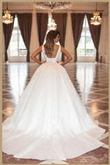 Ballbella Chic Chic Modern White Satin Wedding Gowns Sleeveless-Ballbella