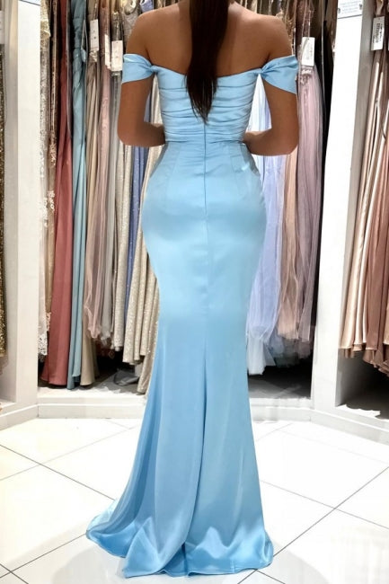 Ballbella Chic Long Sky Blue Sleeveless Prom Dress With Slit Off-the-s Ballbella Chic Long Sky Blue Sleeveless Prom Dress With Slit Off-the-s