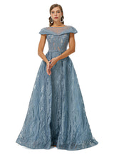 Ballbella Design | Sparkle Beaded Cap Sleeves Prom Dresses with Overskirt-Ballbella