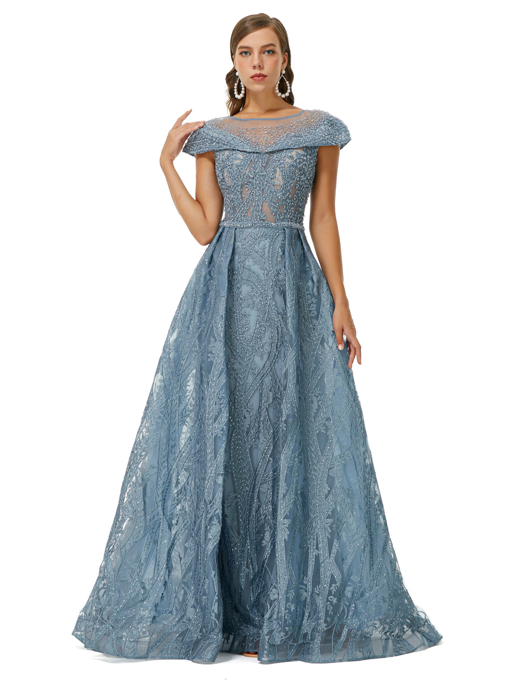 Ballbella Design | Sparkle Beaded Cap Sleeves Prom Dresses with Oversk Ballbella Design | Sparkle Beaded Cap Sleeves Prom Dresses with Oversk