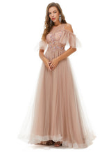Ballbella Design | Sparkle Beaded Cool shoulder A-line Beaded Prom Dresses-Ballbella