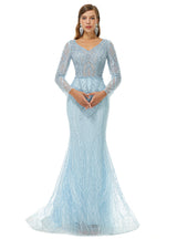 Ballbella Design | Sparkle Beaded Mermaid V-neck Long sleeves Prom Dresses-Ballbella