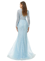 Ballbella Design | Sparkle Beaded Mermaid V-neck Long sleeves Prom Dresses-Ballbella