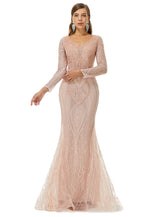 Ballbella Design | Sparkle Beaded Mermaid V-neck Long sleeves Prom Dresses-Ballbella