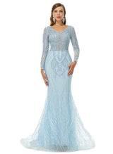Ballbella Design | Sparkle Beaded Mermaid V-neck Long sleeves Prom Dresses-Ballbella