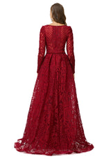 Ballbella Design | Sparkle Beaded Wine Red Long Sleeves Prom Dresses-Ballbella