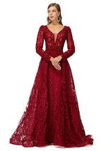 Ballbella Design | Sparkle Beaded Wine Red Long Sleeves Prom Dresses-Ballbella