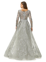 Ballbella Design | Sparkle Dusty Blue Beaded Mermaid Long sleeves Prom Dresses with Overskirt-Ballbella